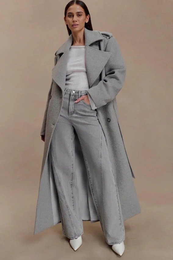 Abrigo largo de lana Levi – Gris jaspeado Abrigo largo de lana Levi – Gris jaspeado