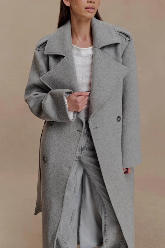Abrigo largo de lana Levi – Gris jaspeado Abrigo largo de lana Levi – Gris jaspeado