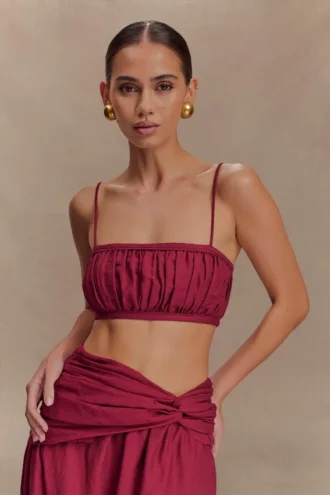 Bandeau de lino fruncido Scottie – Burdeos