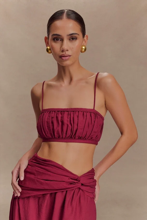 Bandeau de lino fruncido Scottie – Burdeos Bandeau de lino fruncido Scottie – Burdeos
