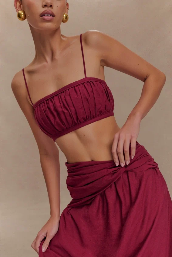 Bandeau de lino fruncido Scottie – Burdeos Bandeau de lino fruncido Scottie – Burdeos