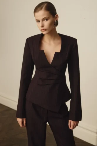 Blazer Agatha de cuello cuadrado – Rayas diplomáticas ciruela