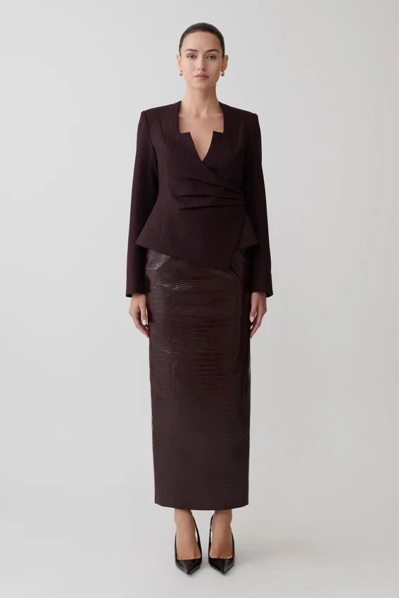 Blazer Agatha de cuello cuadrado – Rayas diplomáticas ciruela Blazer Agatha de cuello cuadrado – Rayas diplomáticas ciruela