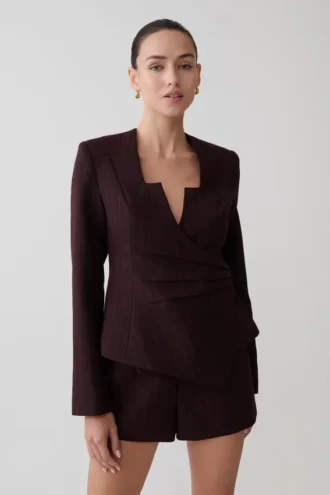 Blazer Agatha de cuello cuadrado – Rayas diplomáticas ciruela