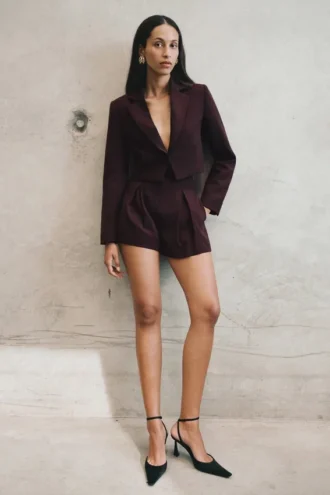 Blazer corto de traje Simone – Chocolate oscuro