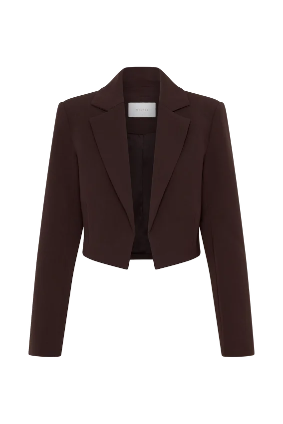 Blazer corto de traje Simone – Chocolate oscuro Blazer corto de traje Simone – Chocolate oscuro