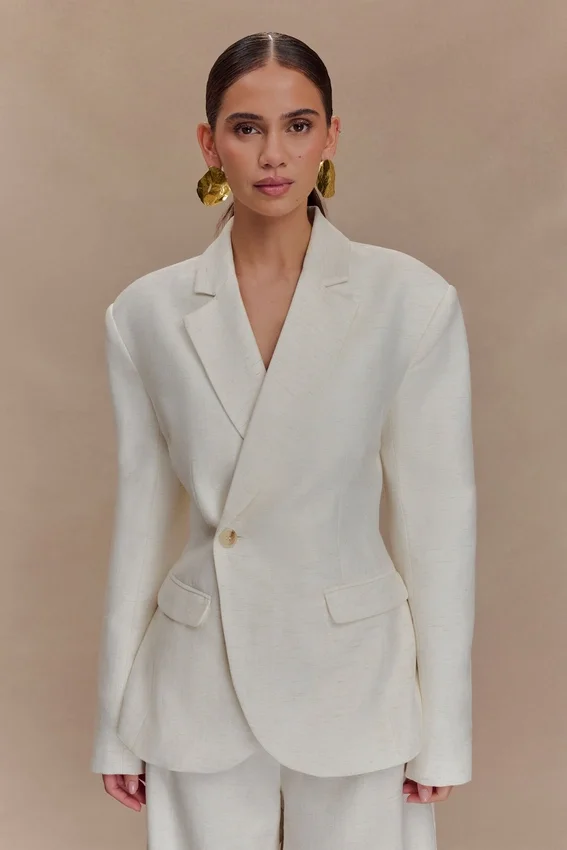 Blazer de lino entallado Jameson – Oat Marle Blazer de lino entallado Jameson – Oat Marle