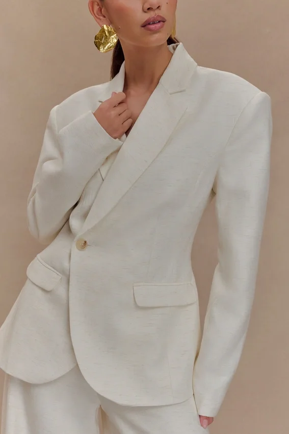 Blazer de lino entallado Jameson – Oat Marle Blazer de lino entallado Jameson – Oat Marle