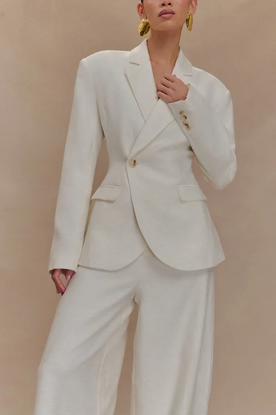 Blazer de lino entallado Jameson – Oat Marle Blazer de lino entallado Jameson – Oat Marle