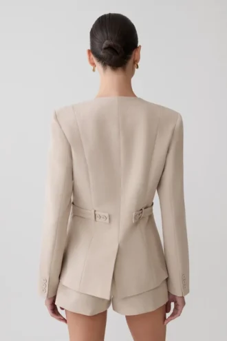 Blazer de traje sin cuello Solenne – Natural jaspeado
