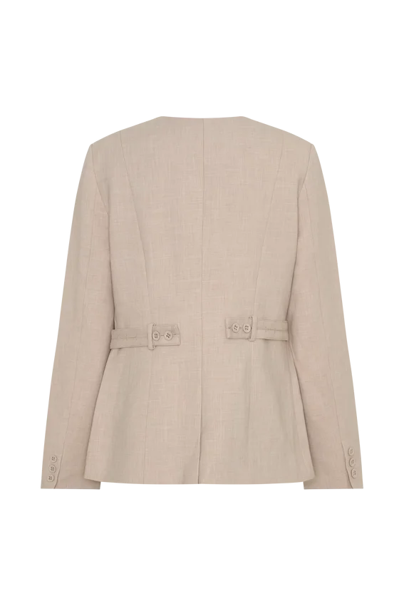 Blazer de traje sin cuello Solenne – Natural jaspeado Blazer de traje sin cuello Solenne – Natural jaspeado