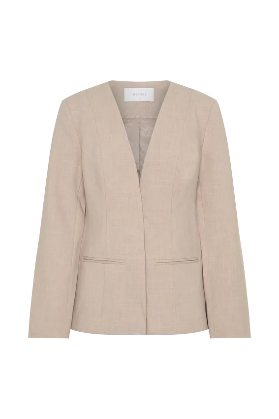 Blazer de traje sin cuello Solenne – Natural jaspeado Blazer de traje sin cuello Solenne – Natural jaspeado
