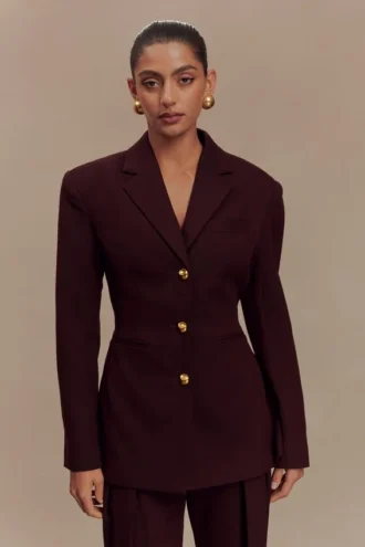Blazer entallado Bellamy – Caoba