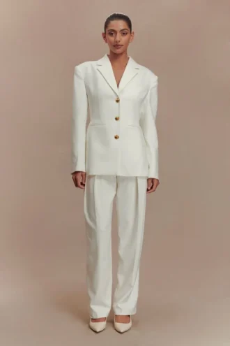 Pantalones plisados de cintura alta Penelope – Marfil Pantalones plisados de cintura alta Penelope – Marfil