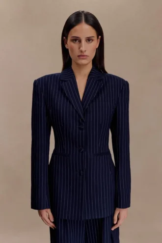 Blazer entallado Bellamy – Rayas diplomáticas azul marino