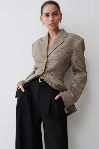 Blazer entallado Mila – Cuadros beige
