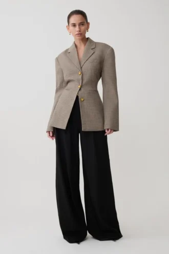 Blazer entallado Mila – Cuadros beige