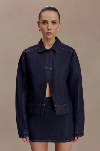 Blusa tipo chaqueta oversize Olandria – Azul índigo lavado