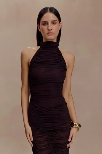 Body de malla fruncida Matilda – Chocolate