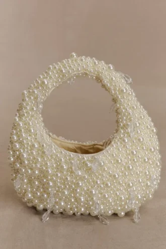 Bolso Amara con cuentas en forma de lágrima y perlas – Blanco