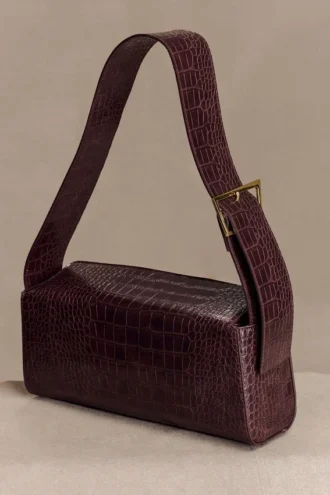 Bolso de hombro Maria de imitación de piel de cocodrilo – Chocolate