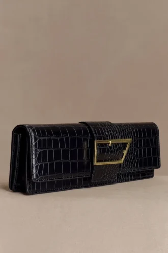 Bolso de mano Jessica de imitación de piel de cocodrilo – Negro