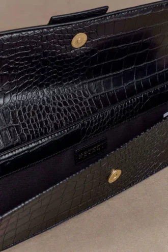 Bolso de mano Jessica de imitación de piel de cocodrilo – Negro