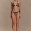 Braguita de bikini con lazo de ganchillo Corrie – Rayas negras y neutras Braguita de bikini con lazo de ganchillo Corrie – Rayas negras y neutras