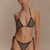 Braguita de bikini con lazo de ganchillo Corrie – Rayas negras y neutras Braguita de bikini con lazo de ganchillo Corrie – Rayas negras y neutras
