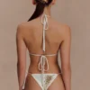 Braguita de bikini de ganchillo Huntleigh – Estampado Sunshine en blanco y dorado Braguita de bikini de ganchillo Huntleigh – Estampado Sunshine en blanco y dorado