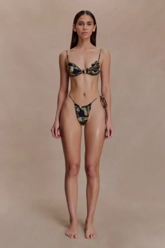 Braguitas de bikini con cordones y fruncidos en los laterales Andie – Estampado Fluid Reverie en verde