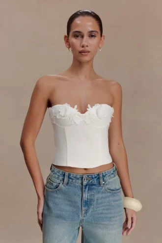 Bustier de Denim con apliques Melany – Blanco