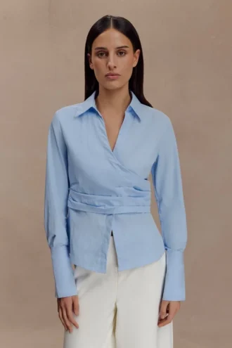 Camisa cruzada de algodón Eugenia – Azul
