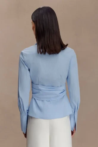 Camisa cruzada de algodón Eugenia – Azul