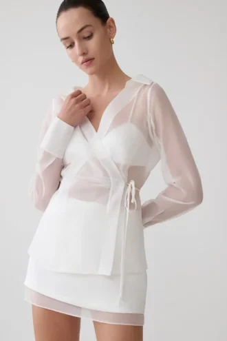 Camisa cruzada de organza Frankie – Blanca