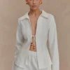 Camisa de algodón con cordones y abalorios Annalee – Blanco Camisa de algodón con cordones y abalorios Annalee – Blanco