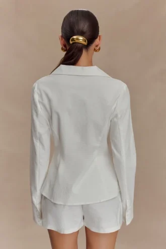 Camisa de algodón con cordones y abalorios Annalee – Blanco