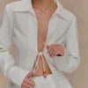 Camisa de algodón con cordones y abalorios Annalee – Blanco Camisa de algodón con cordones y abalorios Annalee – Blanco