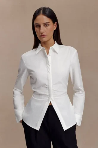 Camisa de algodón con lazo en la espalda Millie – Blanca