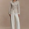 Camisa de algodón con lazo en la espalda Millie – Rayas diplomáticas beige