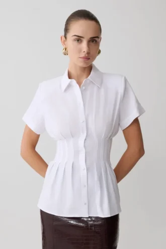 Camisa de lino de manga corta Selma – Blanca