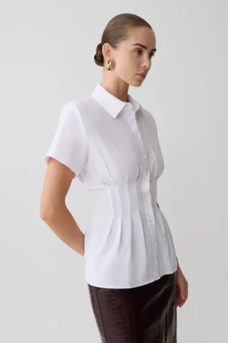 Camisa de lino de manga corta Selma – Blanca