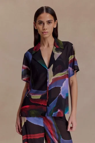Camisa de pantalones cortos de gasa Rachel – Estampado Multi Fluid Reverie