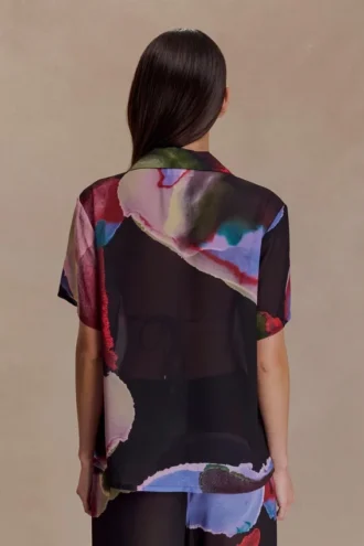 Camisa de pantalones cortos de gasa Rachel – Estampado Multi Fluid Reverie