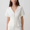 Camisa de pantalones cortos Melody con cuello de encaje – Blanca Camisa de pantalones cortos Melody con cuello de encaje – Blanca