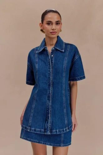 Camisa Denim oversize Maya – Azul oscuro