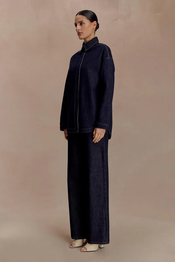 Camisa oversize de Denim Lioda – Azul índigo lavado Camisa oversize de Denim Lioda – Azul índigo lavado