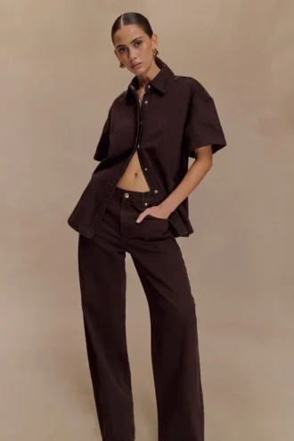 Camisa oversize de Denim Maya – Chocolate