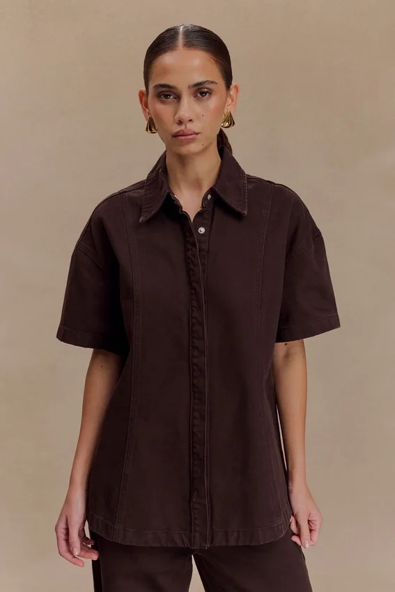 Camisa oversize de Denim Maya – Chocolate Camisa oversize de Denim Maya – Chocolate