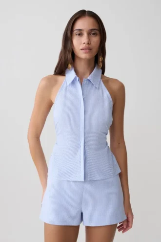 Camisa sin mangas con cuello halter Allison – Rayas azules